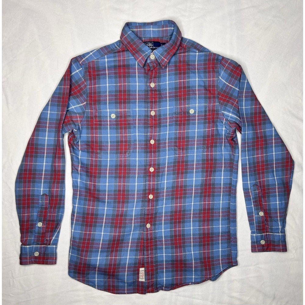 VTG Men Polo Ralph Lauren Heritage Flannel plaid double pocket button up shirt M